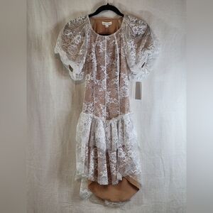 NWT For Love & Lemons Verbena Tiered Lace Mini Dress in Ivory - Size Small